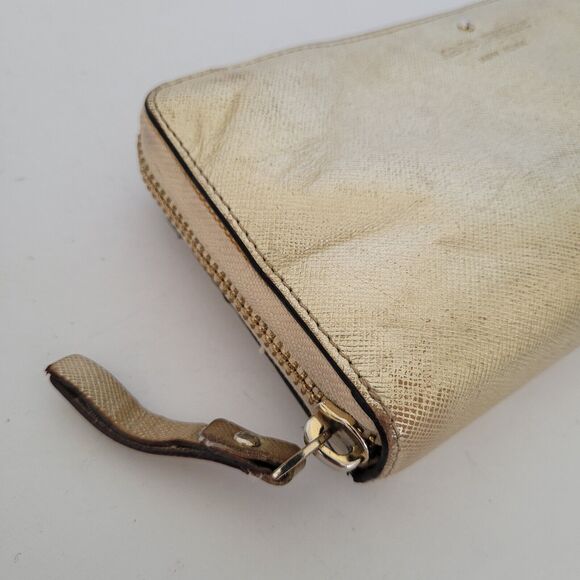 KATE SPADE Zip Around Wallet Gold Glam Metalic Continental Large Logo Fair - Picture 11 of 13